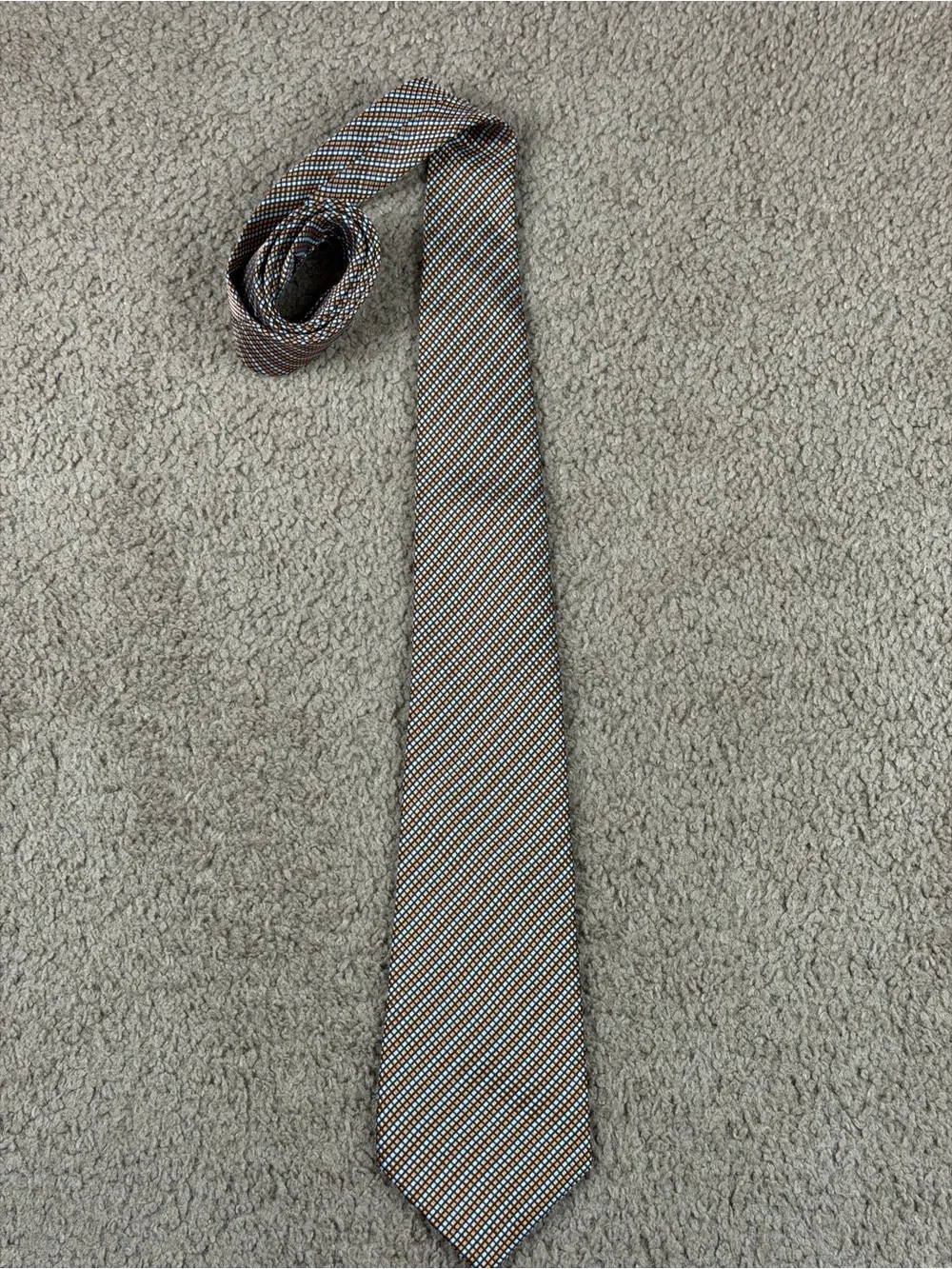 Giorgio Armani Brown and Blue Micro-Check Silk Tie